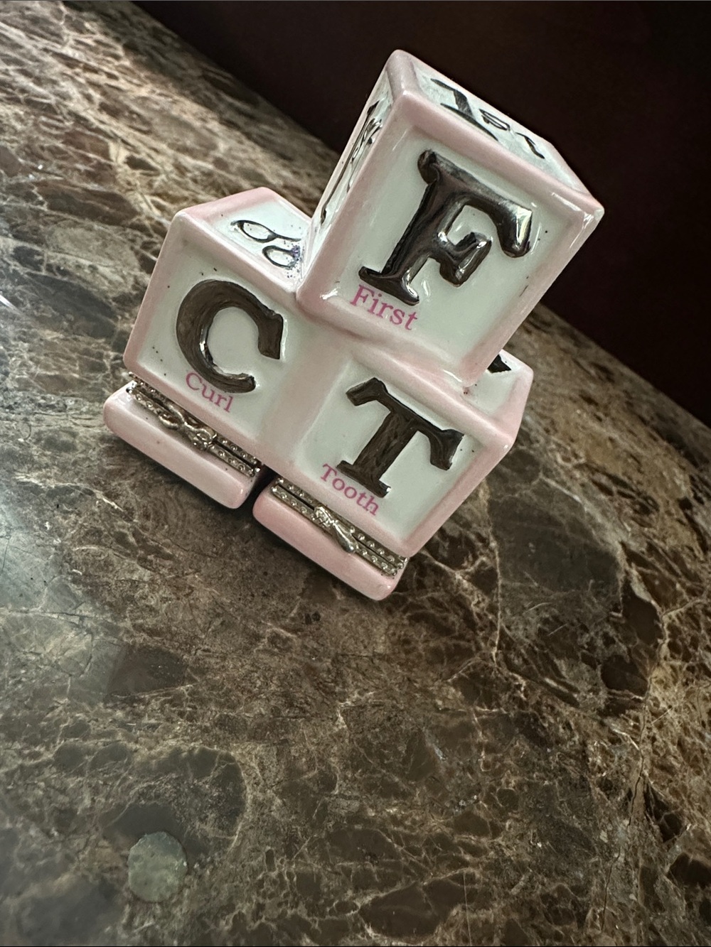 Mud Pie Pink and White Baby Keepsake Blocks Jewelry Box